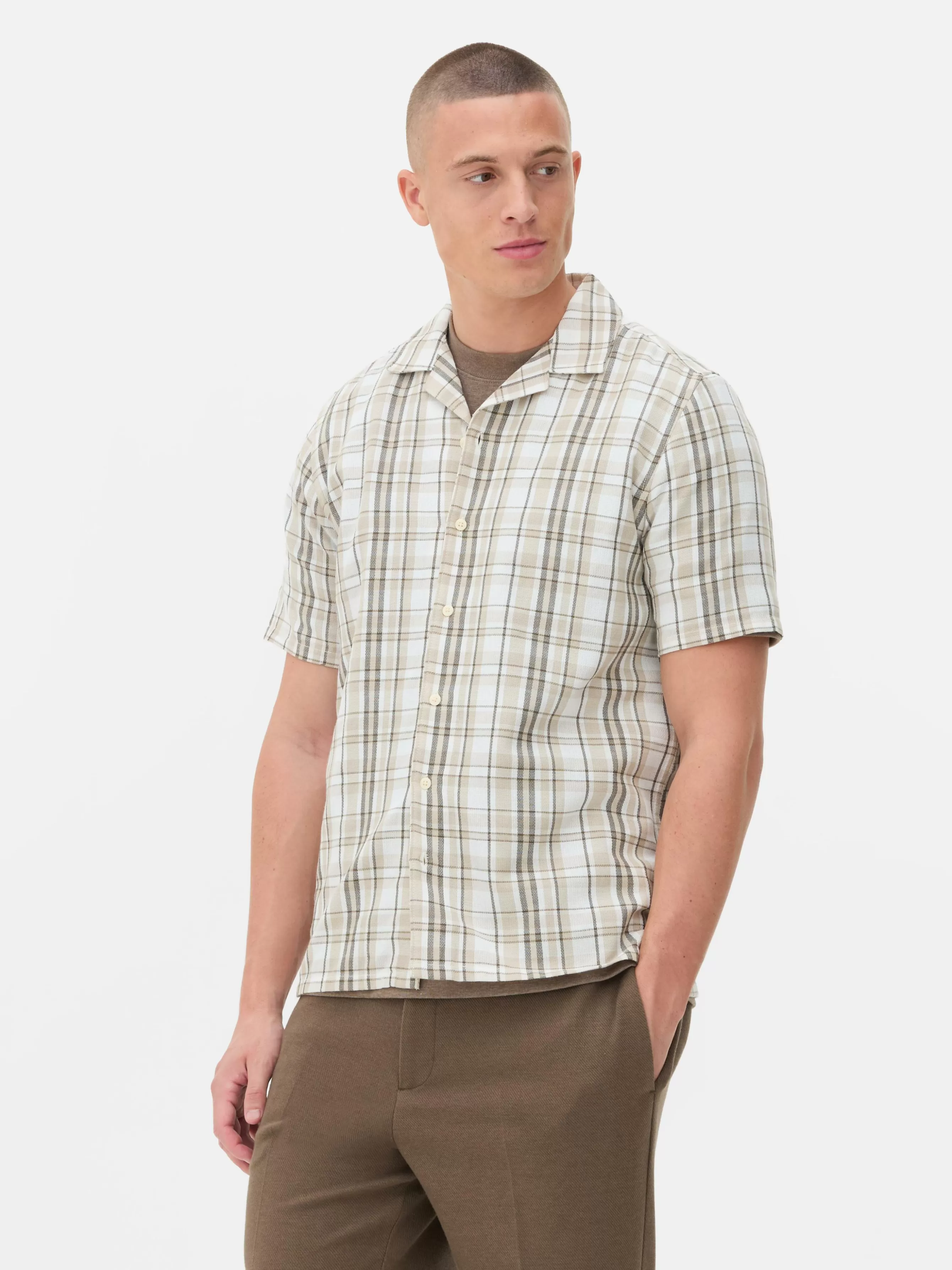 Primark Camisa Manga Curta Xadrez Texturada