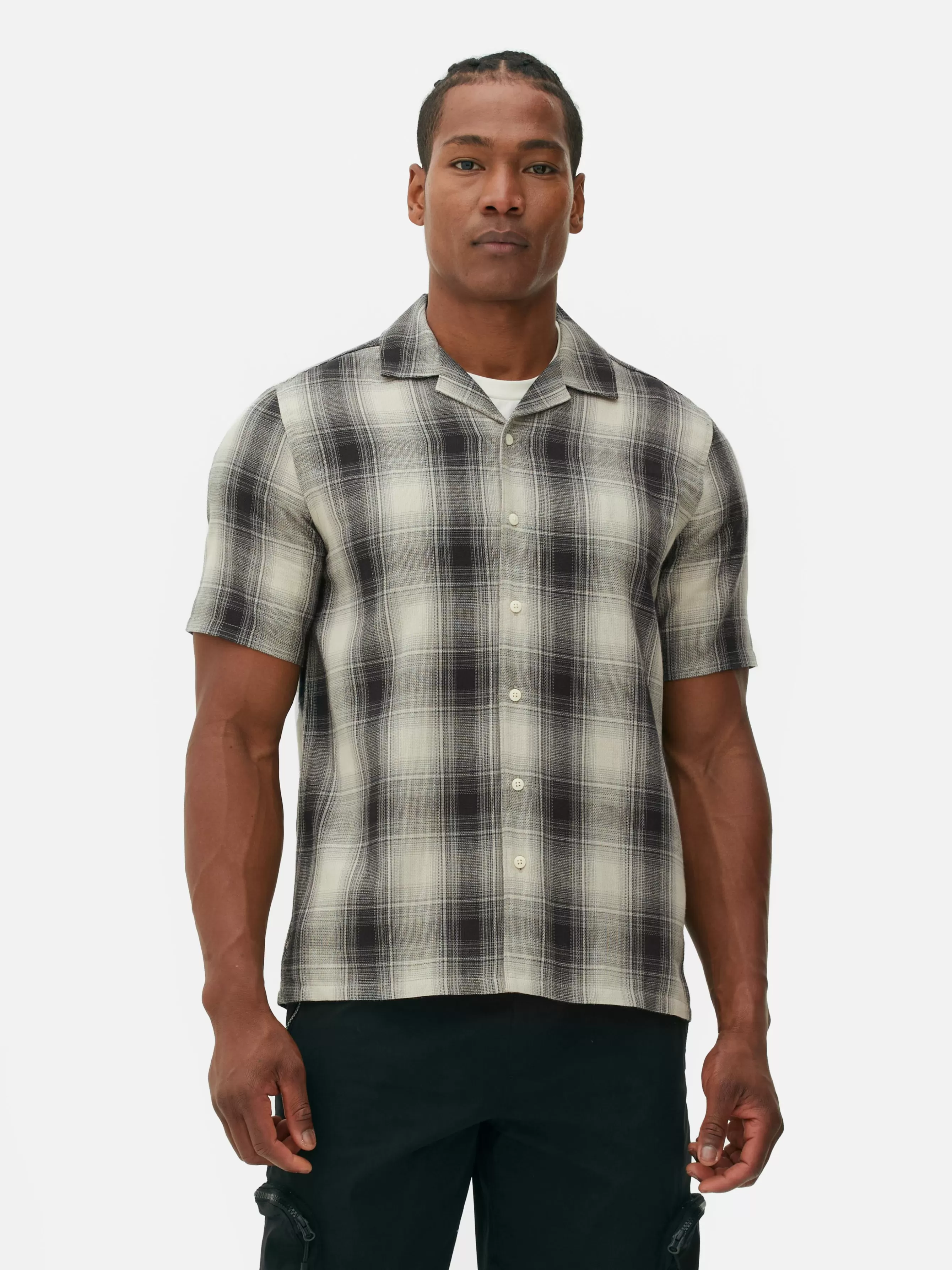 Primark Camisa Manga Curta Xadrez Texturada