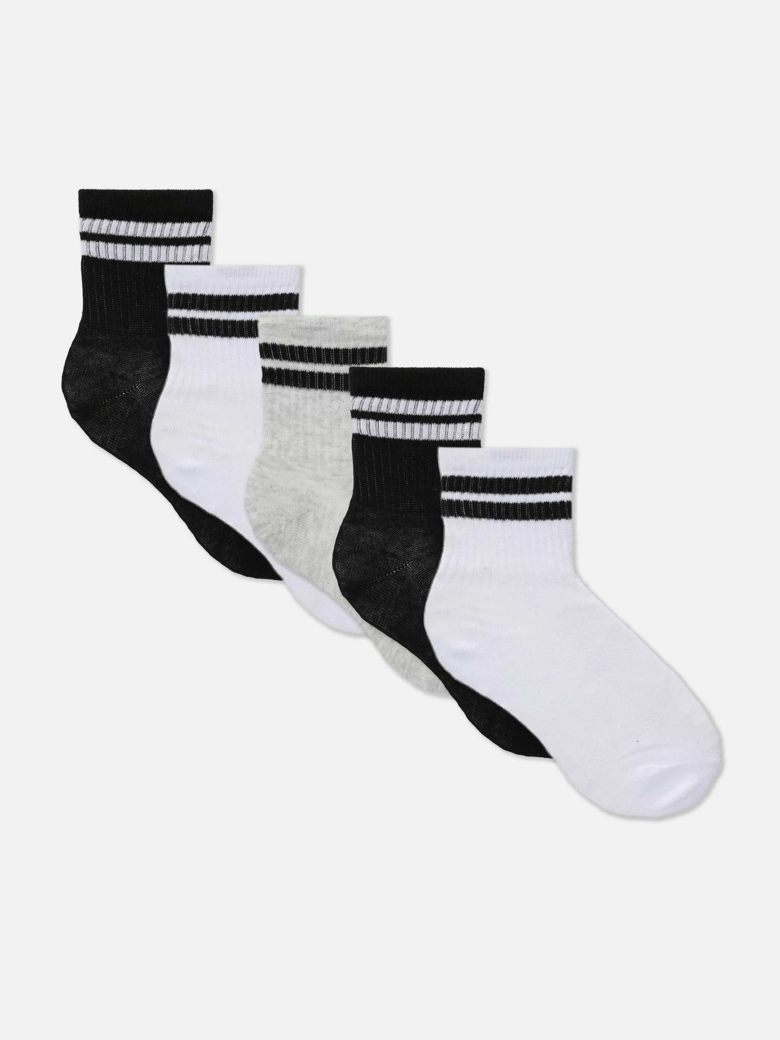 Primark Pack 5 Pares Meias Cano Médio Desporto Punho Riscas