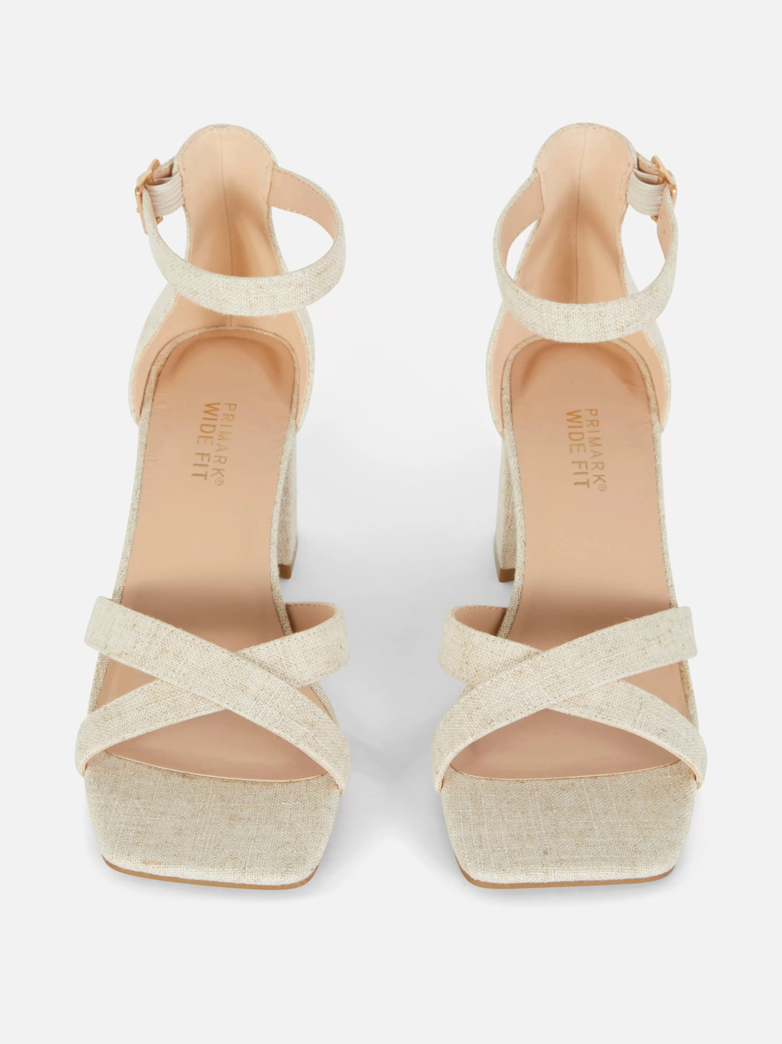 MULHER Primark Sapatos Tacão Tiras Tecido Modelo Largo
