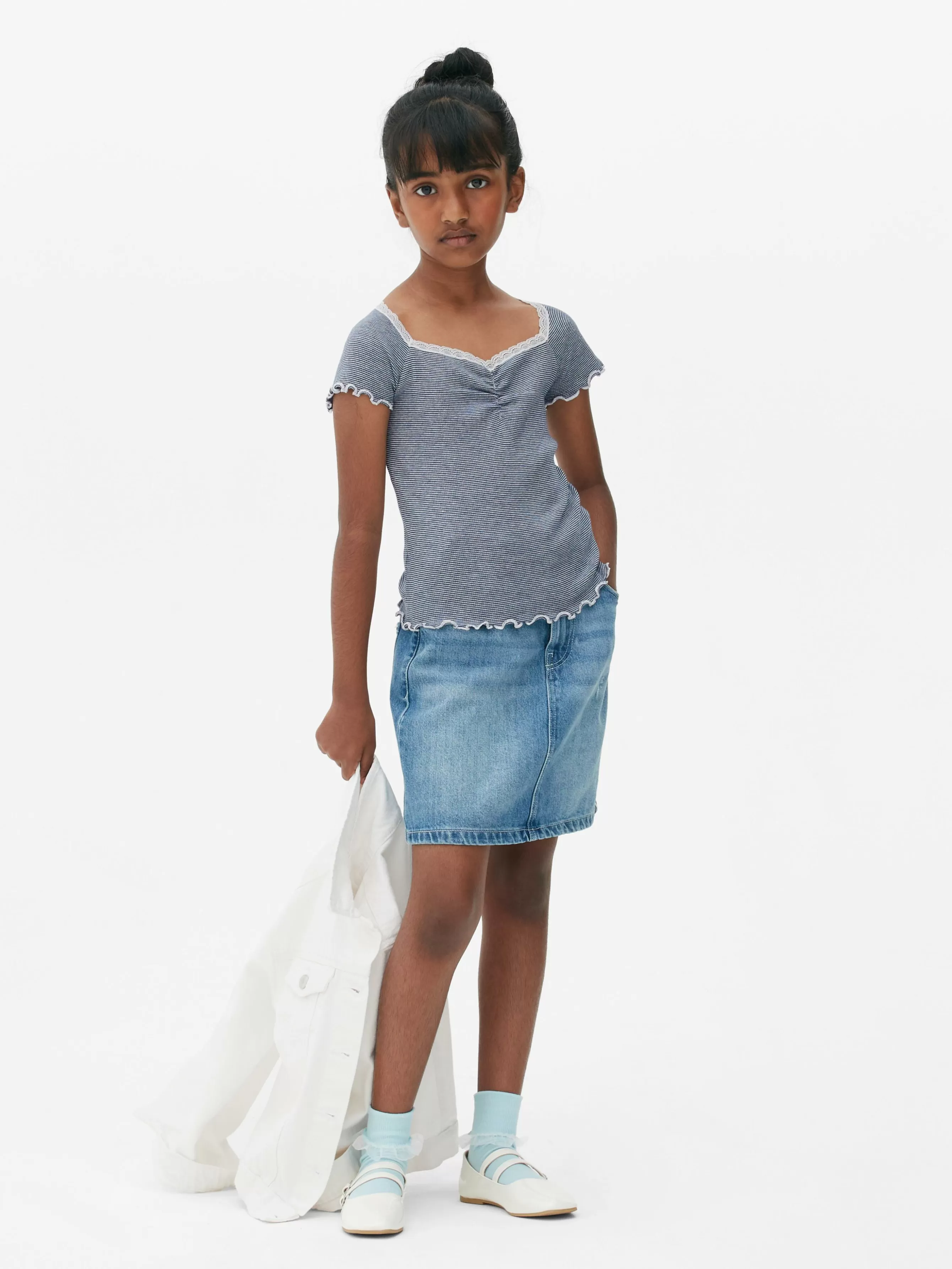 Primark T-shirt Riscas Rebordo Renda