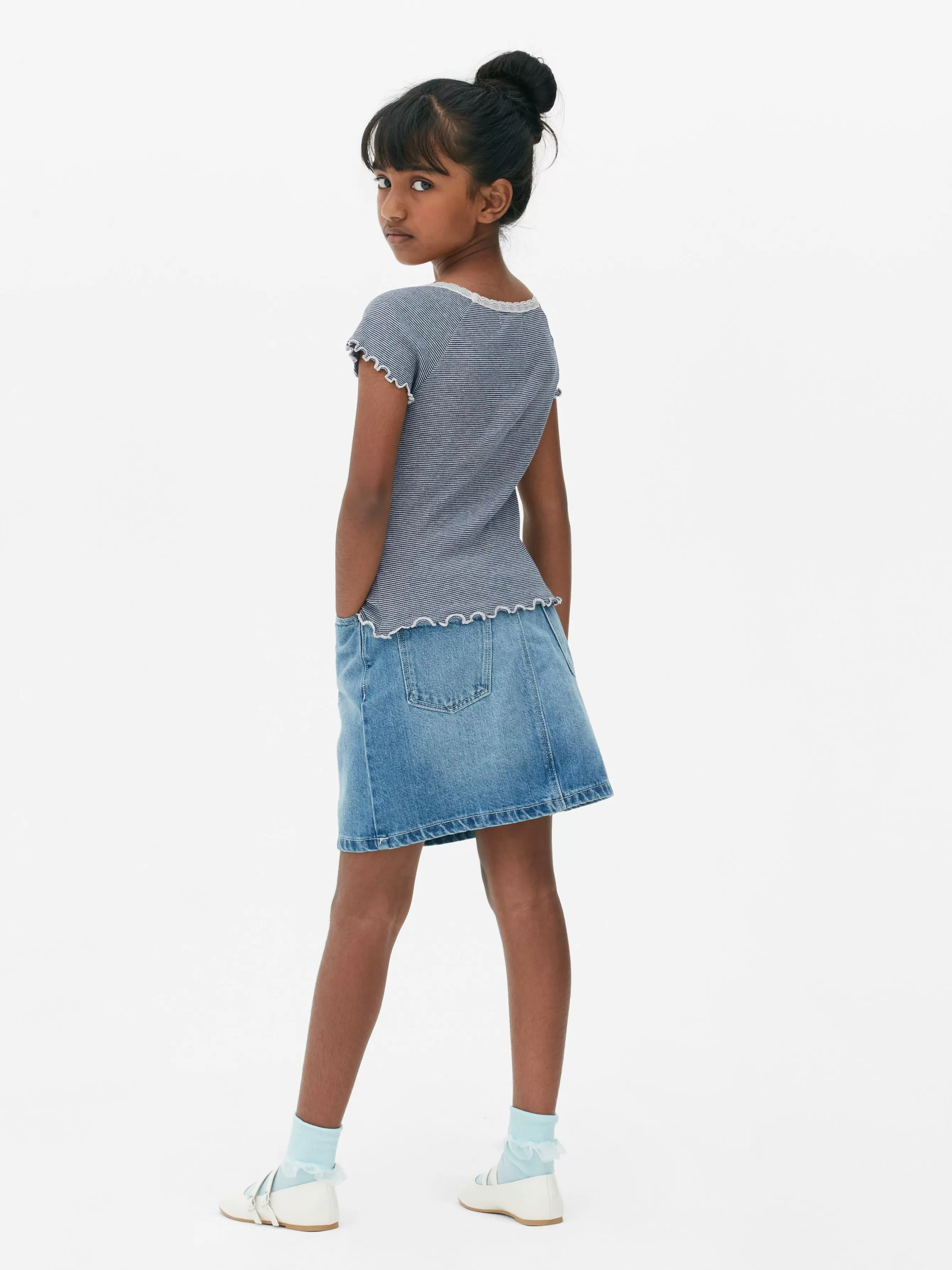 Primark T-shirt Riscas Rebordo Renda