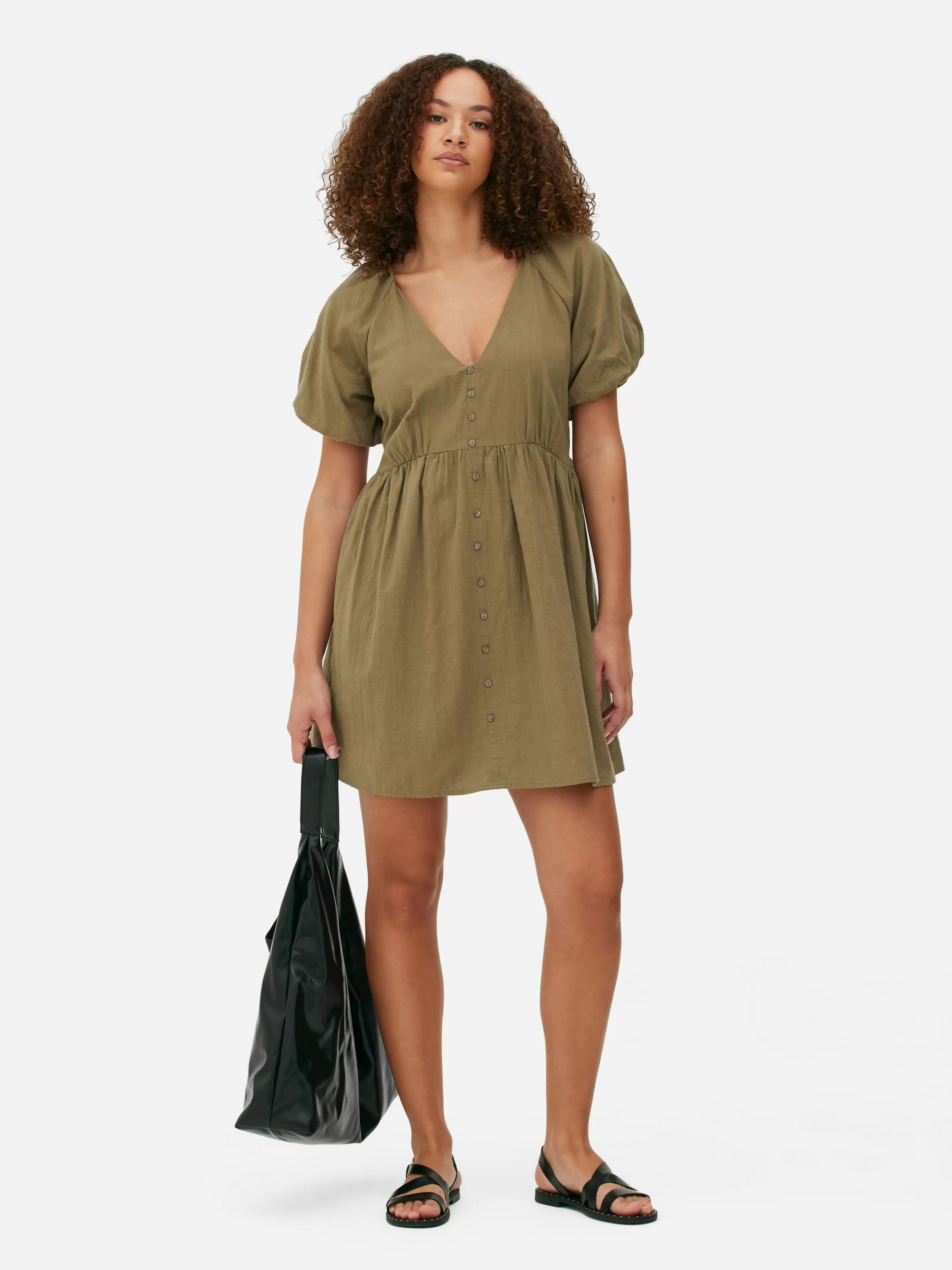 MULHER Primark Vestido Franzido Manga Balão Decote V