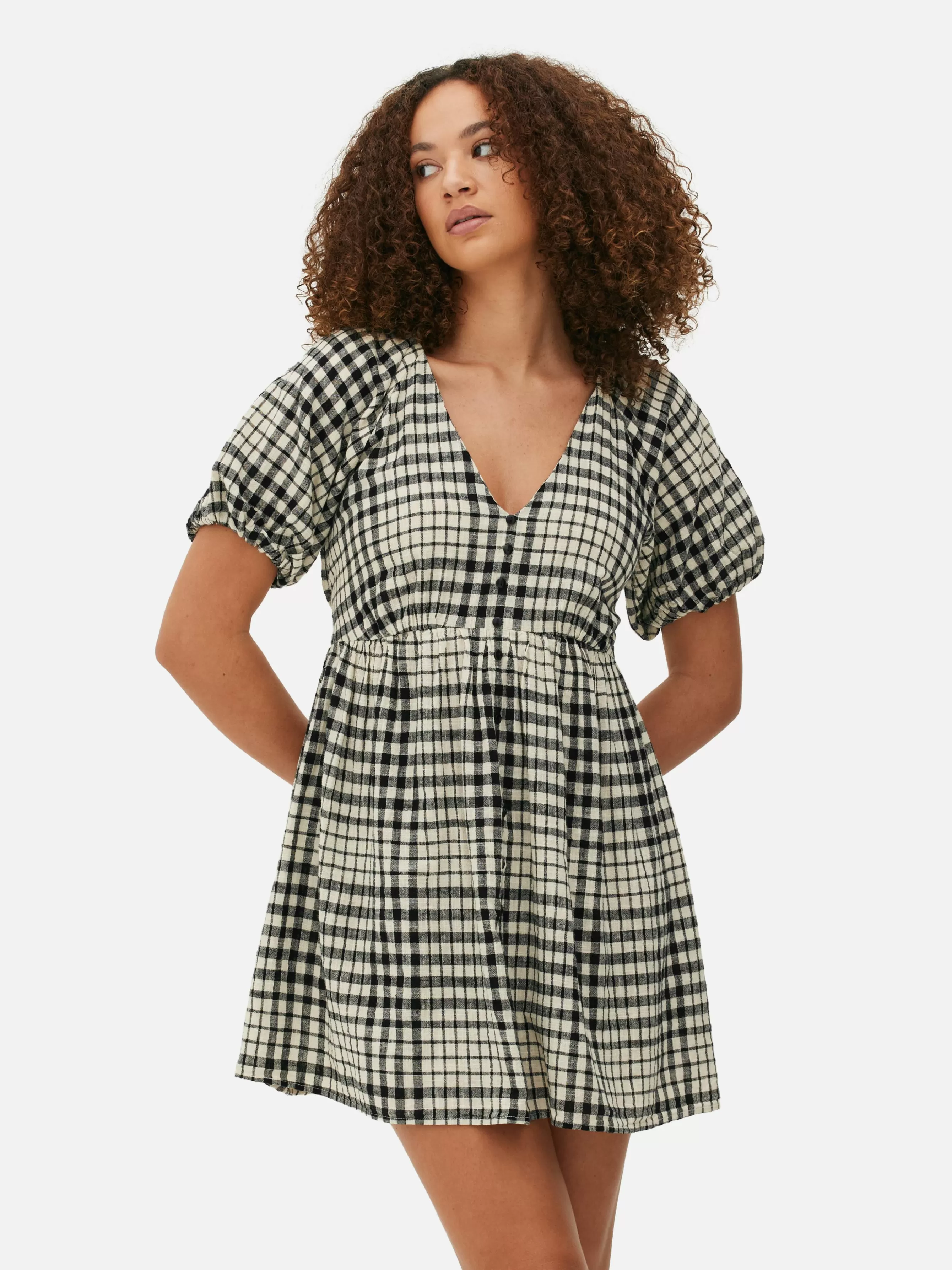 MULHER Primark Vestido Franzido Manga Balão Decote V