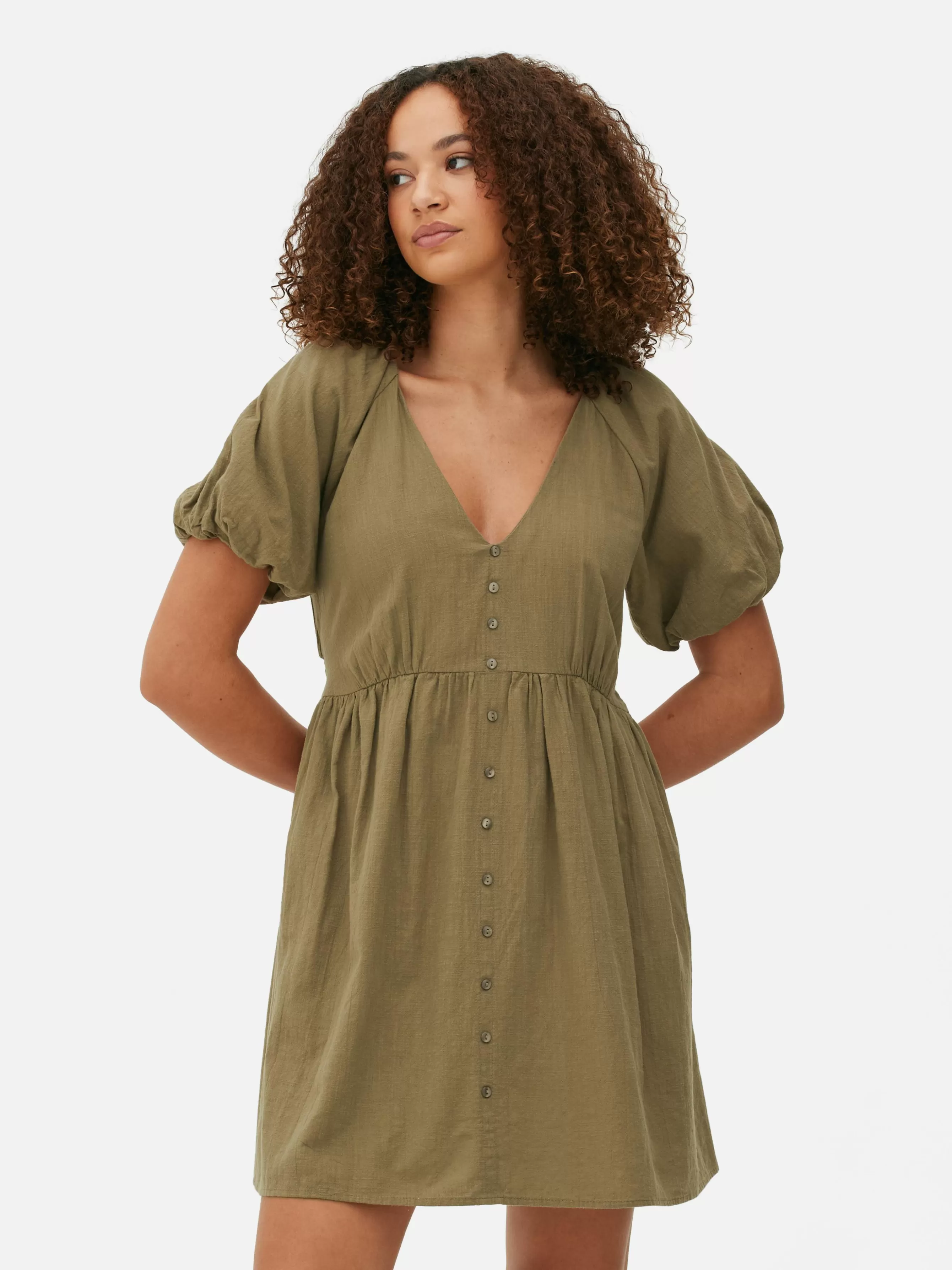 MULHER Primark Vestido Franzido Manga Balão Decote V